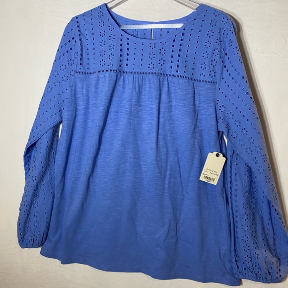 St. John's Bay Tops - St. John's Bay Blue Eyelet Blouse